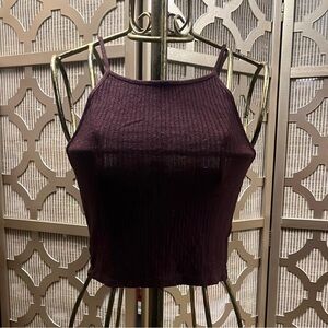 Brown Ribbed Crop Tank